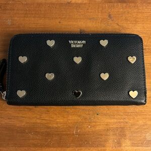 Victoria’s Secret black clutch/wallet with silver color hearts